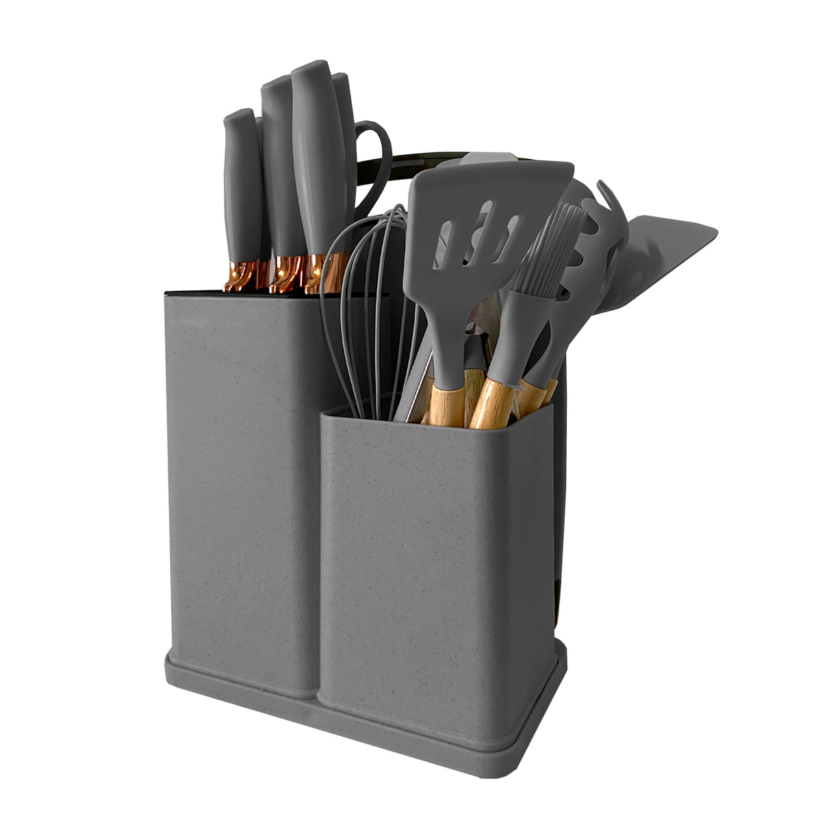 Set de Utensilios de Silicona y Madera 19 Piezas Nyana Home con Cuchillos y Tabla de Cortar