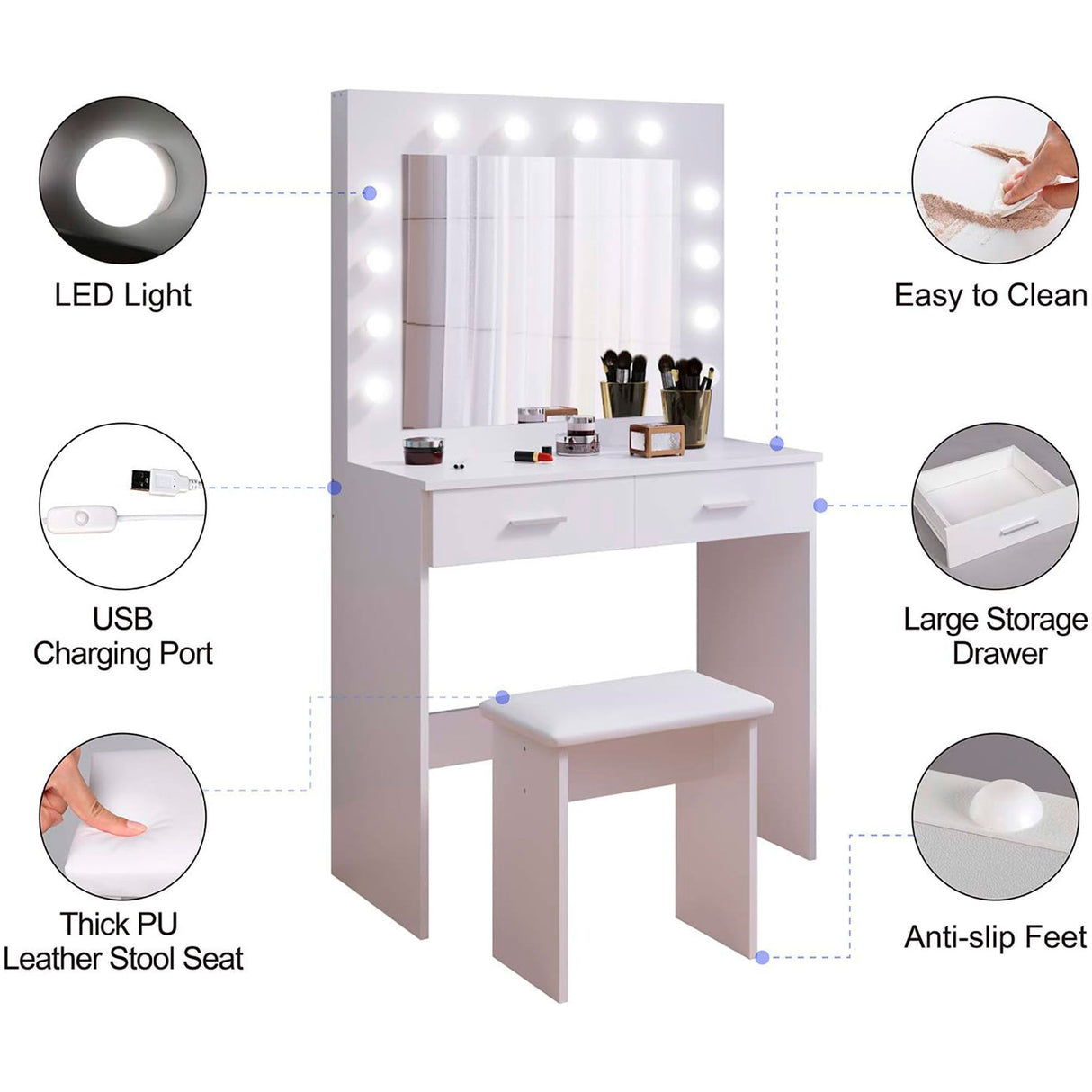 Tocador con espejo y luces LED