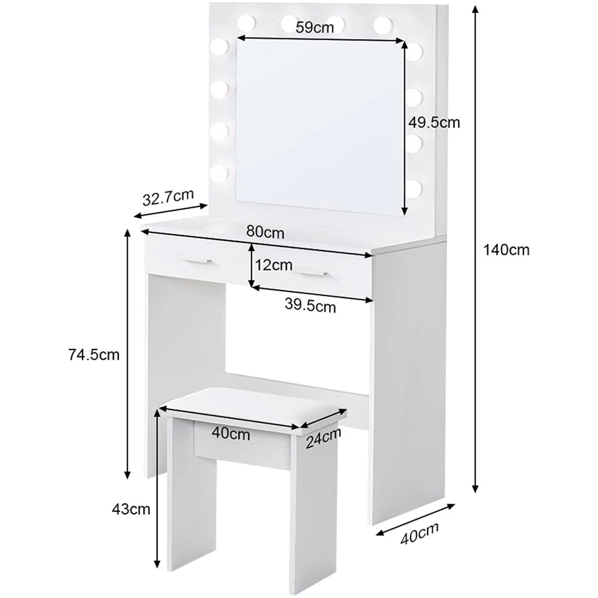 Tocador con espejo y luces LED