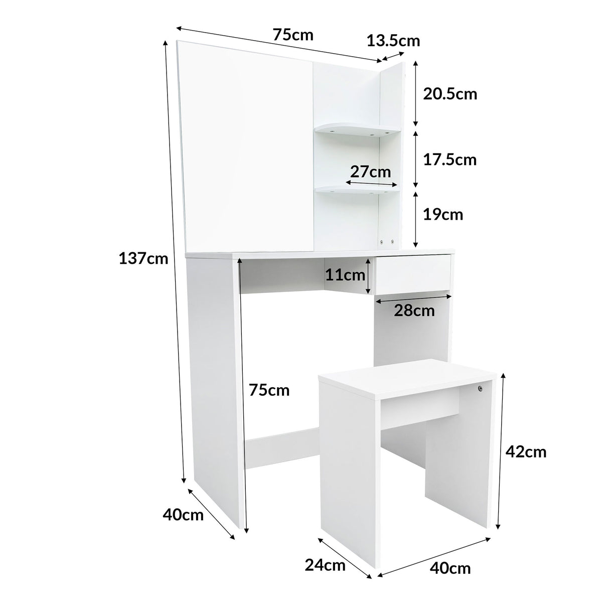 Tocador con Espejo 75x40x137 cm