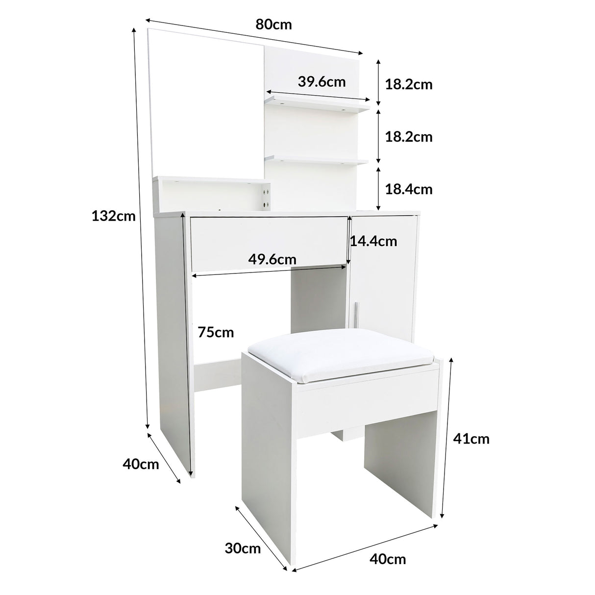 Tocador con Espejo 80x40x132 cm