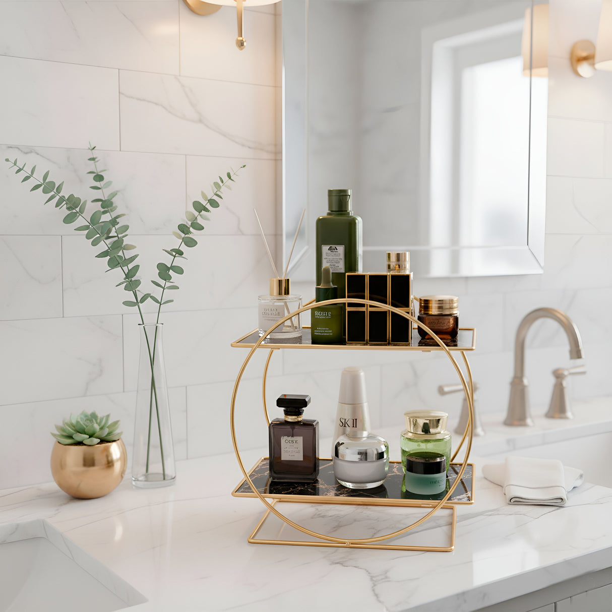 Estantería Organizadora de Maquillaje de Metal con Diseño Circular
