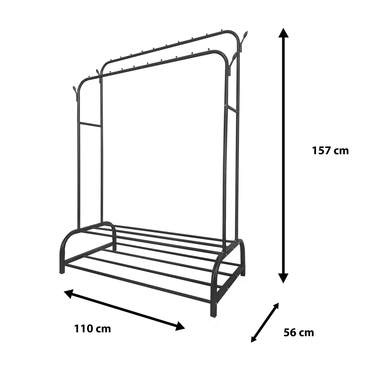 Perchero Burro Premium Maxi 2 Stand Nyana Home 157x110x56cm, 2 baldas para colgar, 4 ganchos laterales, 2 baldas inferiores - Nyana Store