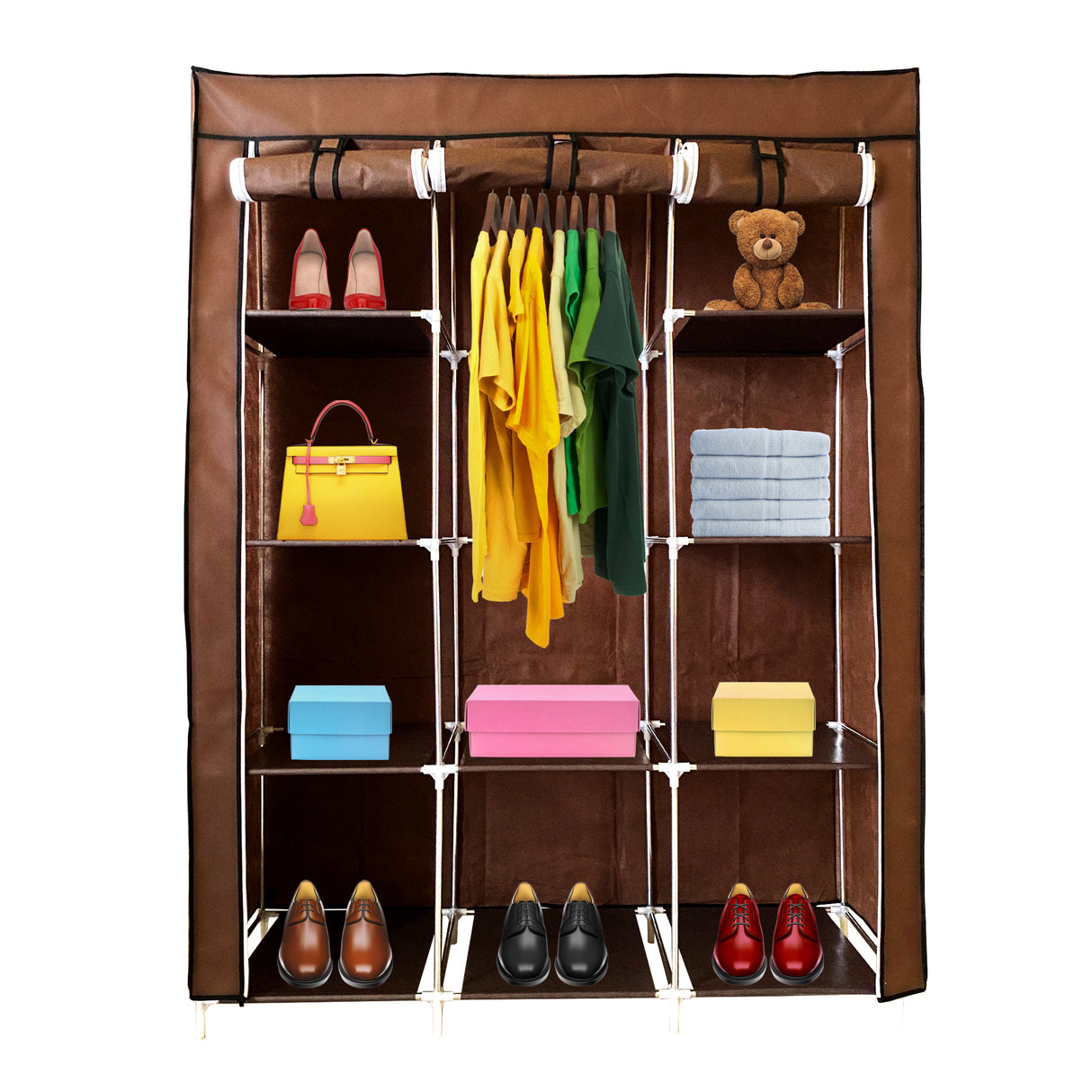 Armario Vestidor de Tela Nyana Home 170x130x45cm, 2 puertas, 9 huecos, 1 ropero