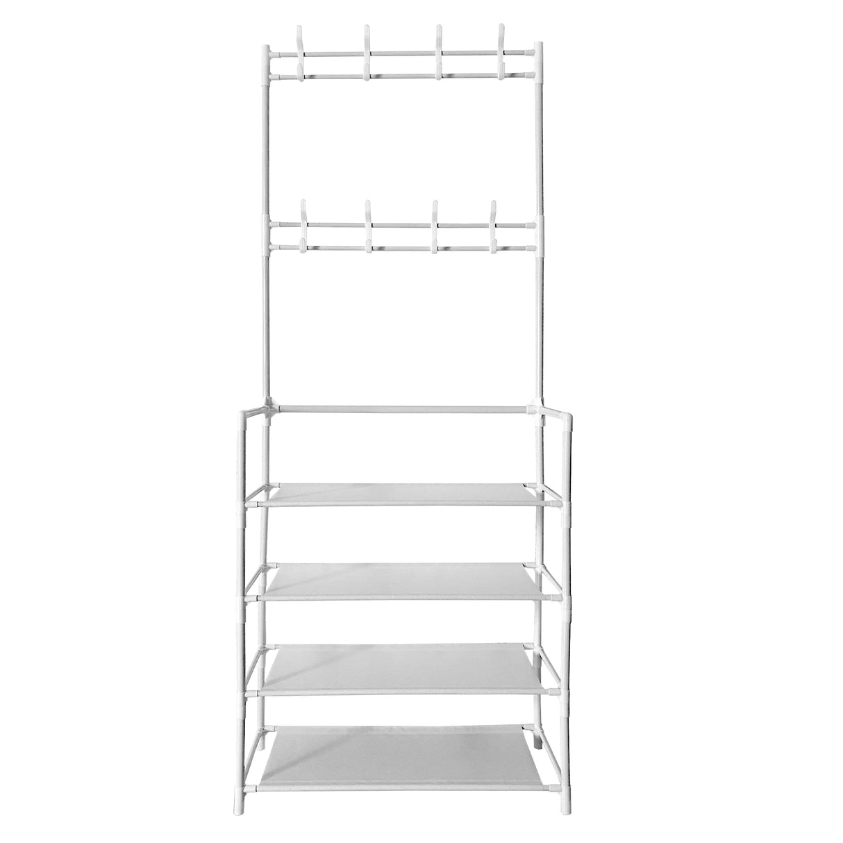 Recibidor perchero metálico de entrada Nyana Home 155cmx60cmx28cm, 4 baldas, 8 colgadores