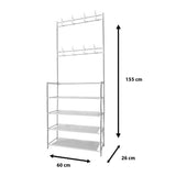 Recibidor perchero metálico de entrada Nyana Home 155cmx60cmx28cm, 4 baldas, 8 colgadores