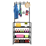 Recibidor perchero metálico de entrada Nyana Home 155cmx60cmx28cm, 4 baldas, 8 colgadores
