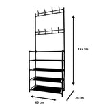 Recibidor perchero metálico de entrada Nyana Home 155cmx60cmx28cm, 4 baldas, 8 colgadores