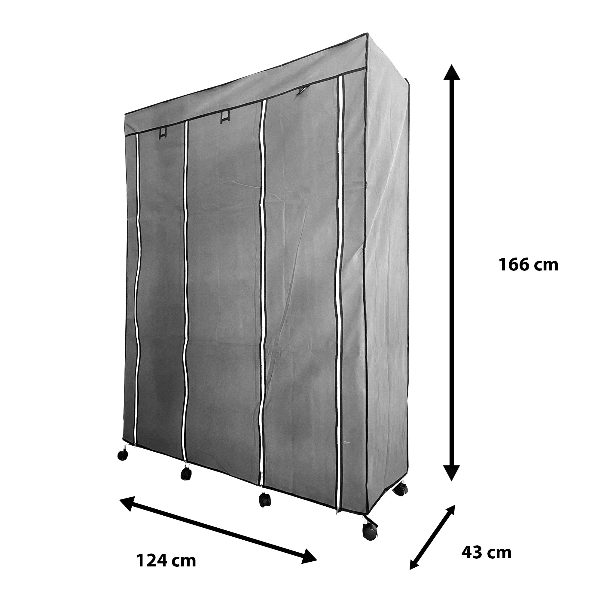 Armario Vestidor de Tela con Puertas Cremallera y Ruedas Nyana Home 170x125x45cm 6 huecos, 3 puertas, 2 roperos