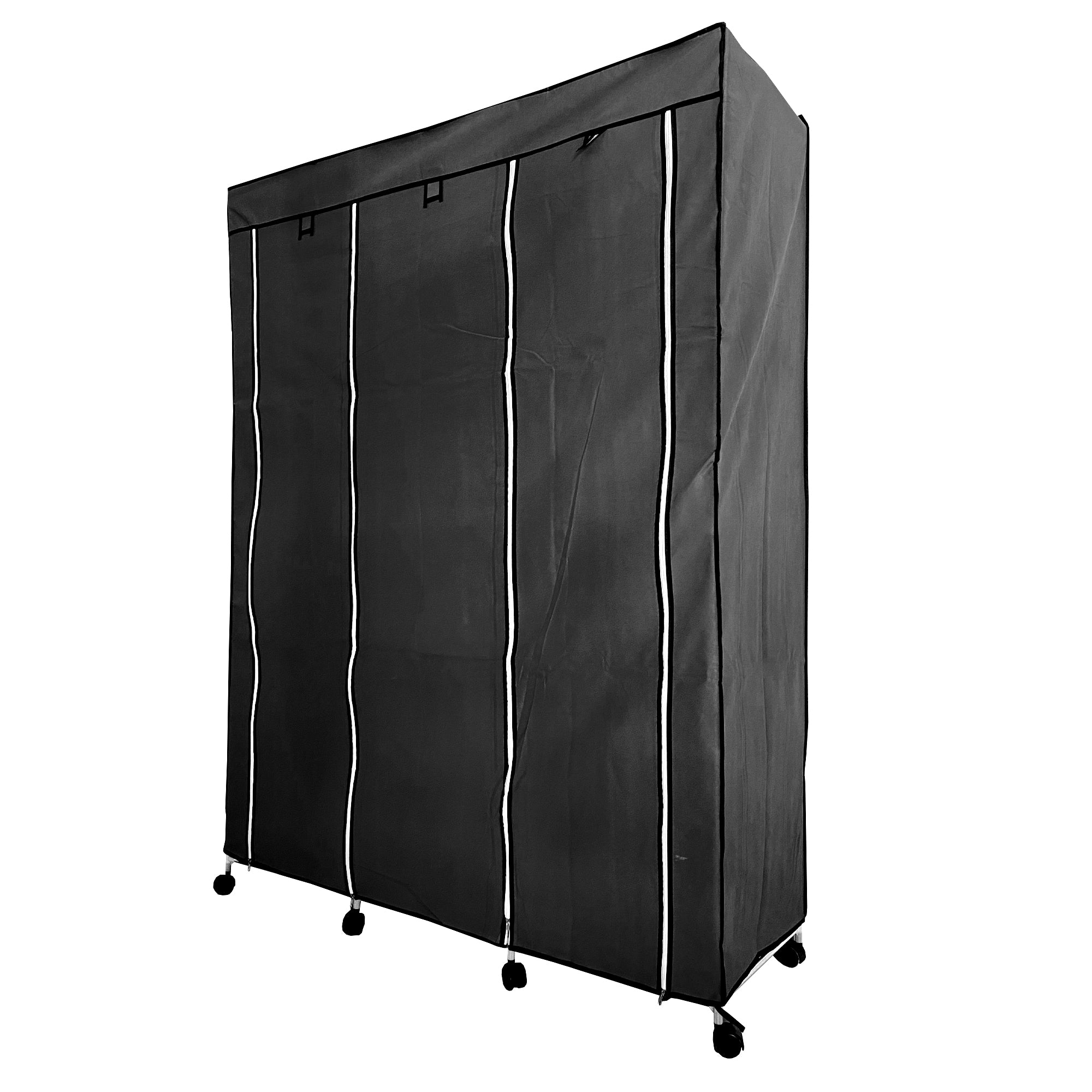 Armario Vestidor de Tela con Puertas Cremallera y Ruedas Nyana Home 170x125x45cm 6 huecos, 3 puertas, 2 roperos