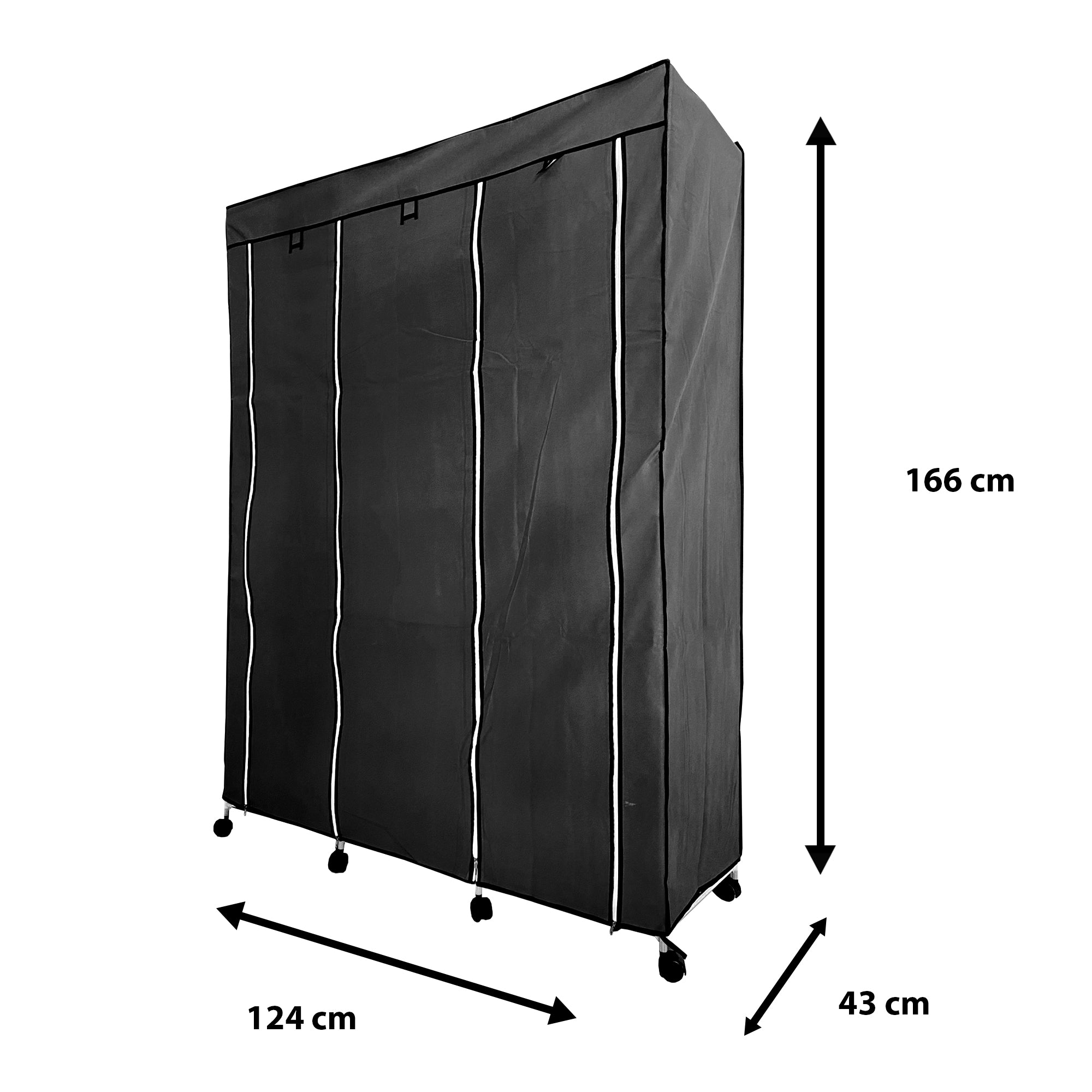 Armario Vestidor de Tela con Puertas Cremallera y Ruedas Nyana Home 170x125x45cm 6 huecos, 3 puertas, 2 roperos