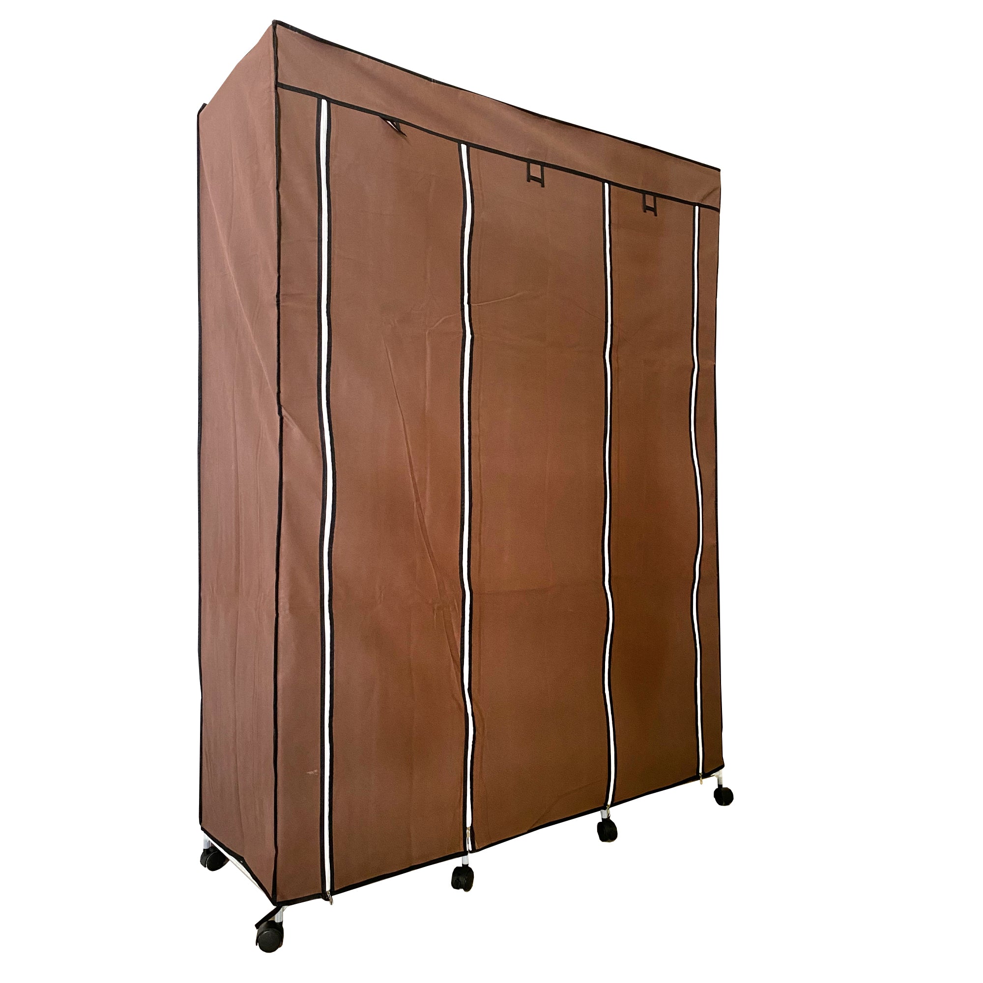 Armario Vestidor de Tela con Puertas Cremallera y Ruedas Nyana Home 170x125x45cm 6 huecos, 3 puertas, 2 roperos