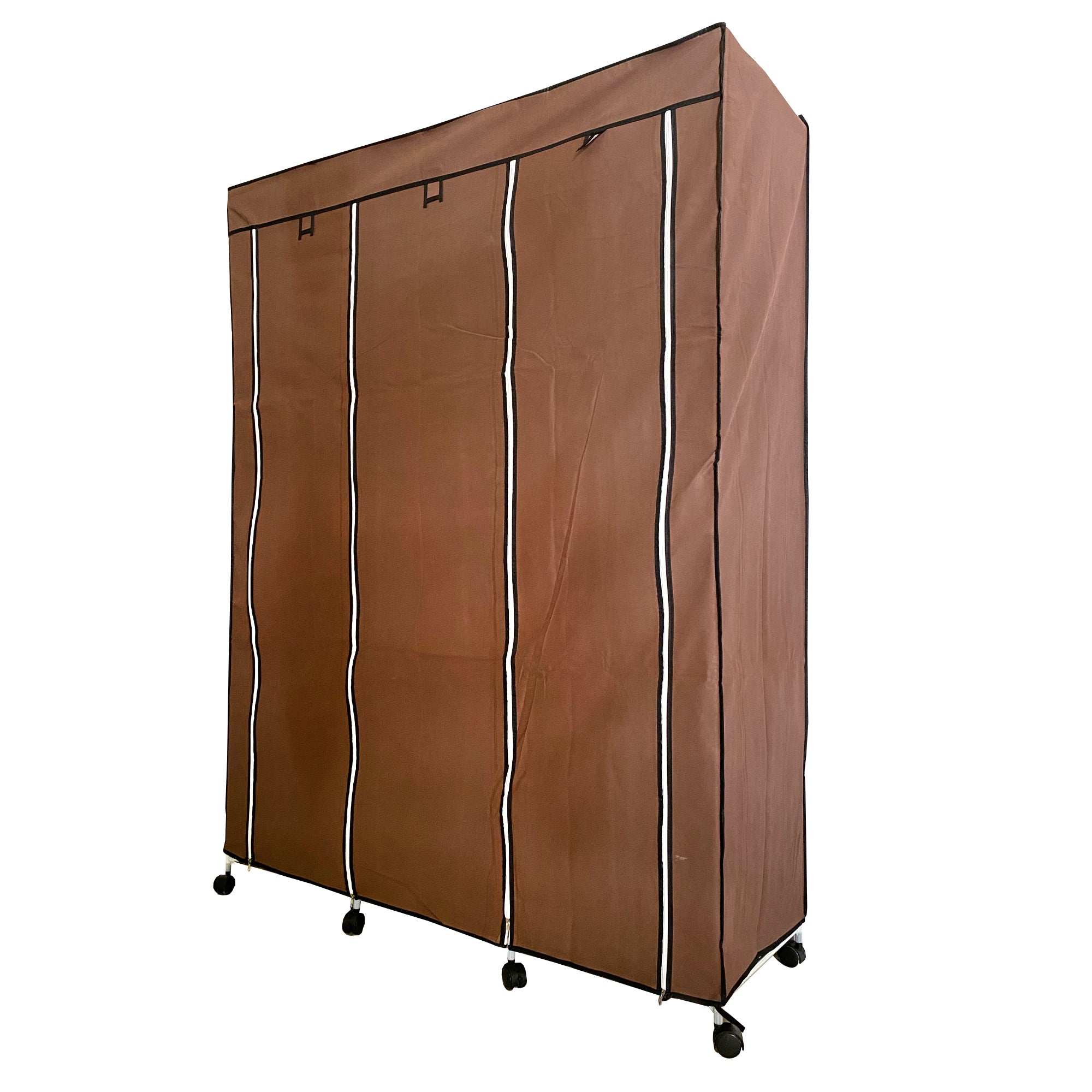 Armario Vestidor de Tela con Puertas Cremallera y Ruedas Nyana Home 170x125x45cm 6 huecos, 3 puertas, 2 roperos