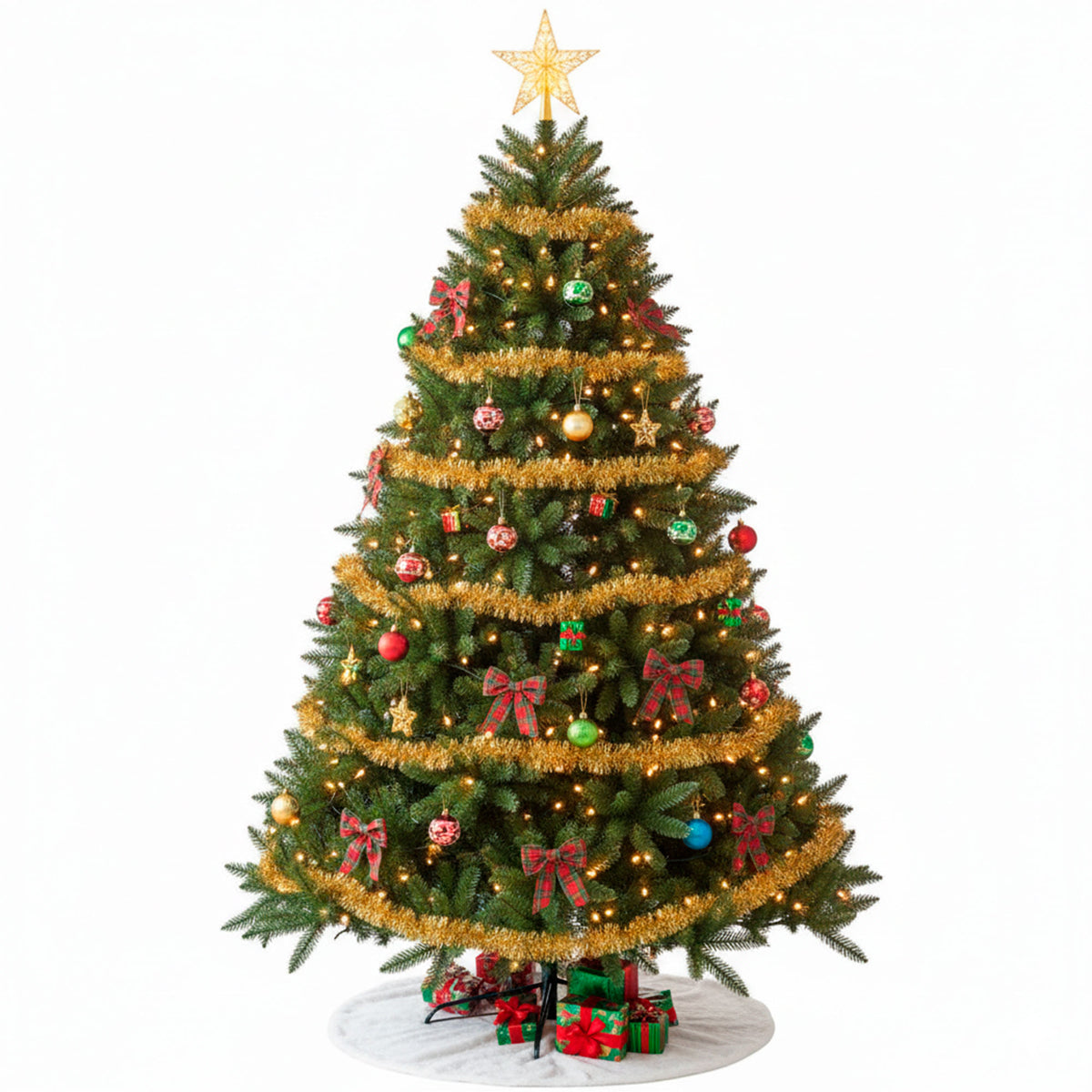 Árbol Navidad Verde Frondoso con Base Antideslizante y Ramas Densas