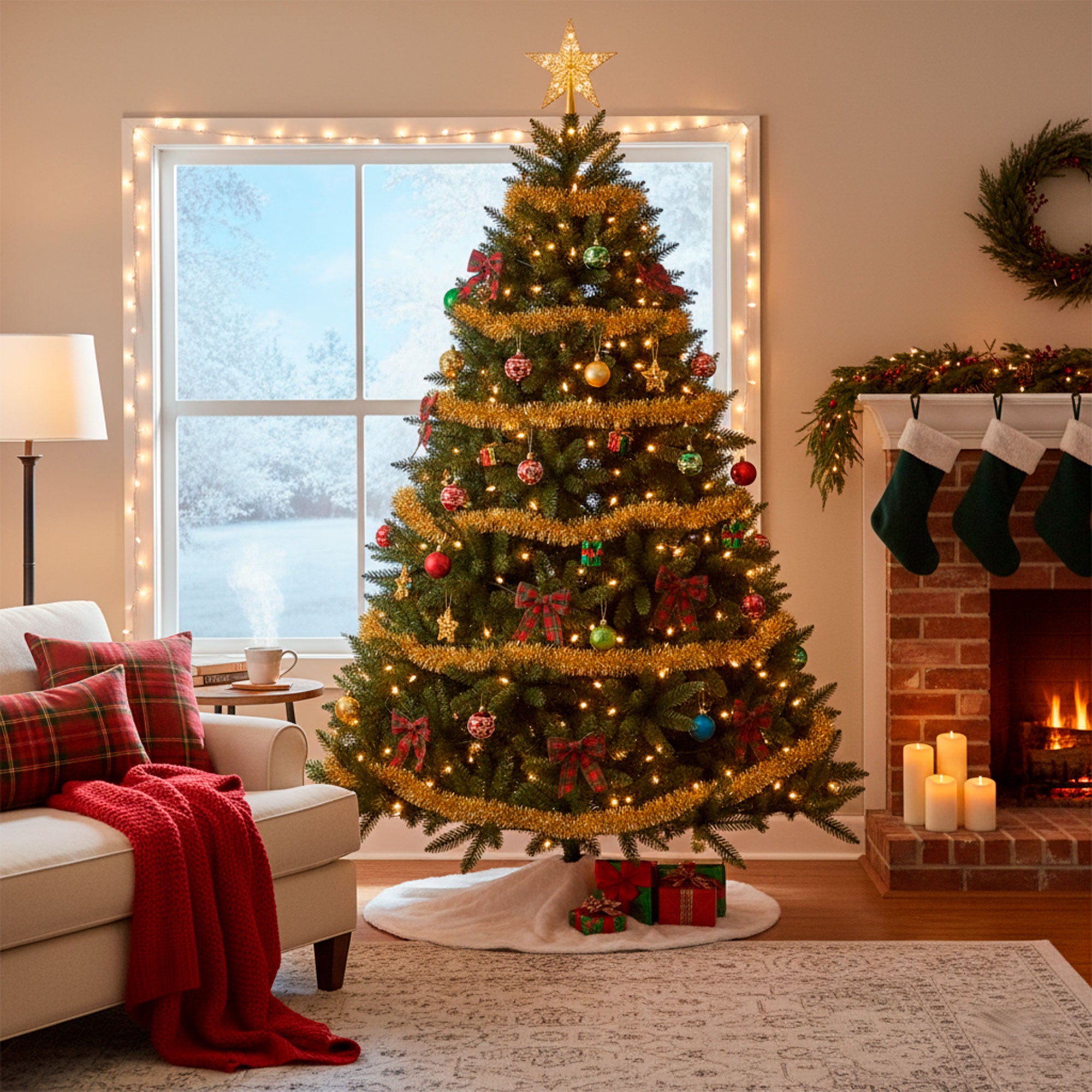 Árbol Navidad Verde Frondoso con Base Antideslizante y Ramas Densas