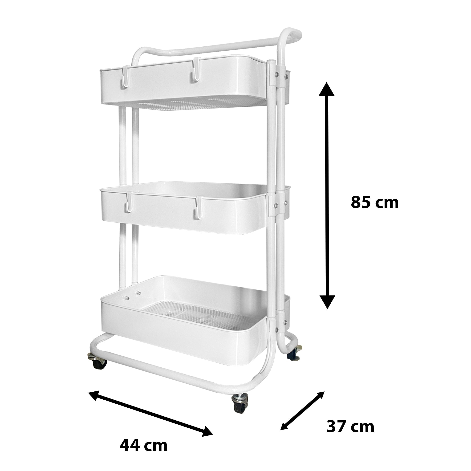 Carrito Almacenamiento metálico Nyana Home 3 estantes 85x44x37cm, 3 estantes - Nyana Store