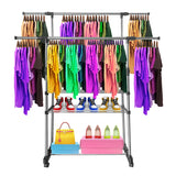 Perchero Burro Maxi metálico con ruedas Nyana Home 155x79x42 cm Organizacion y colgador de Ropa 2 Alturas Espacio Inferior para Zapatos Alas Exteriores Exentislbes hasta 150 cm - Nyana Store