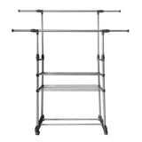 Perchero Burro Maxi metálico con ruedas Nyana Home 155x79x42 cm Organizacion y colgador de Ropa 2 Alturas Espacio Inferior para Zapatos Alas Exteriores Exentislbes hasta 150 cm - Nyana Store