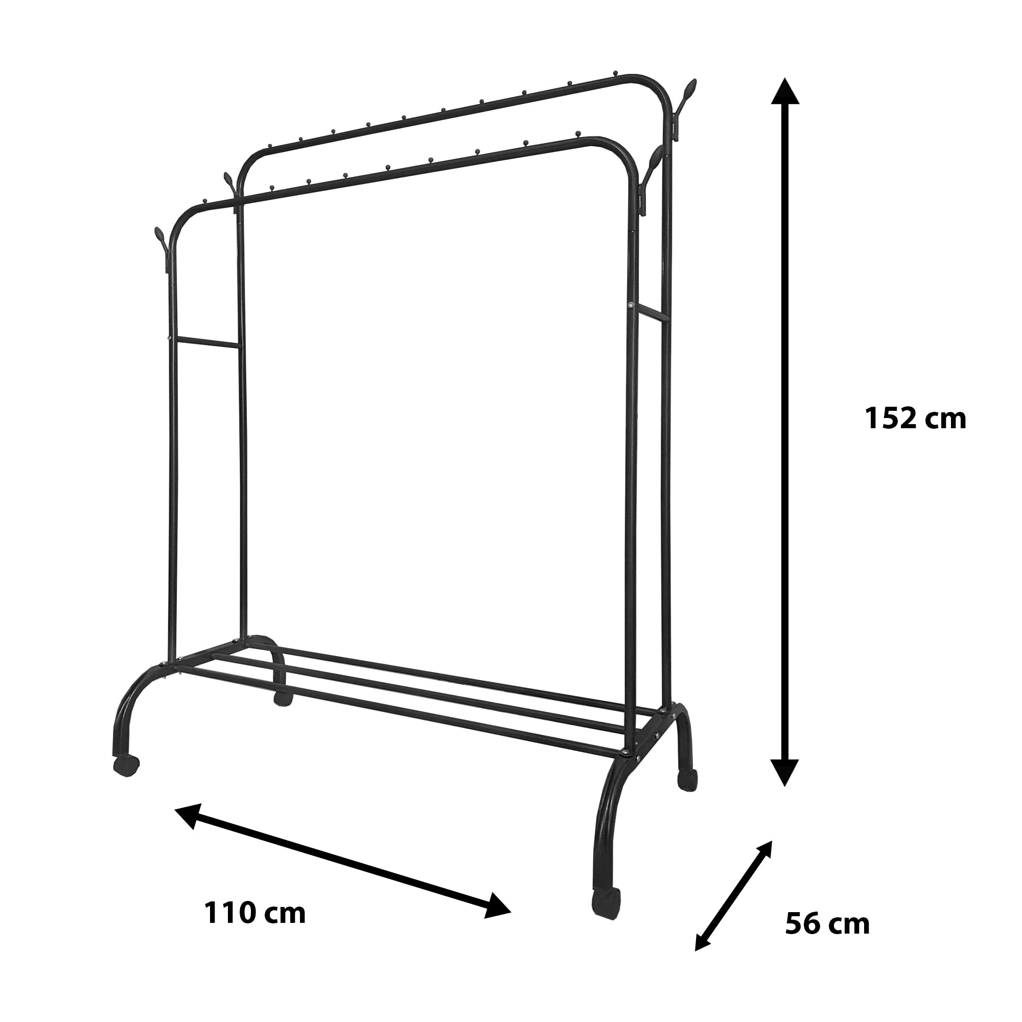 Perchero Burro Premium Maxi 1 Stand Nyana Home 152x110x56cm, 2 barras para colgar, 4 ganchos laterales, 1 balda inferior - Nyana Store