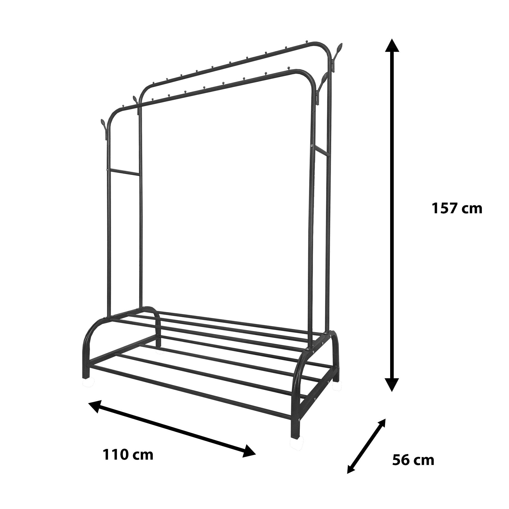 Perchero Burro Premium Maxi 2 Stand Nyana Home 157x110x56cm, 2 baldas para colgar, 4 ganchos laterales, 2 baldas inferiores - Nyana Store