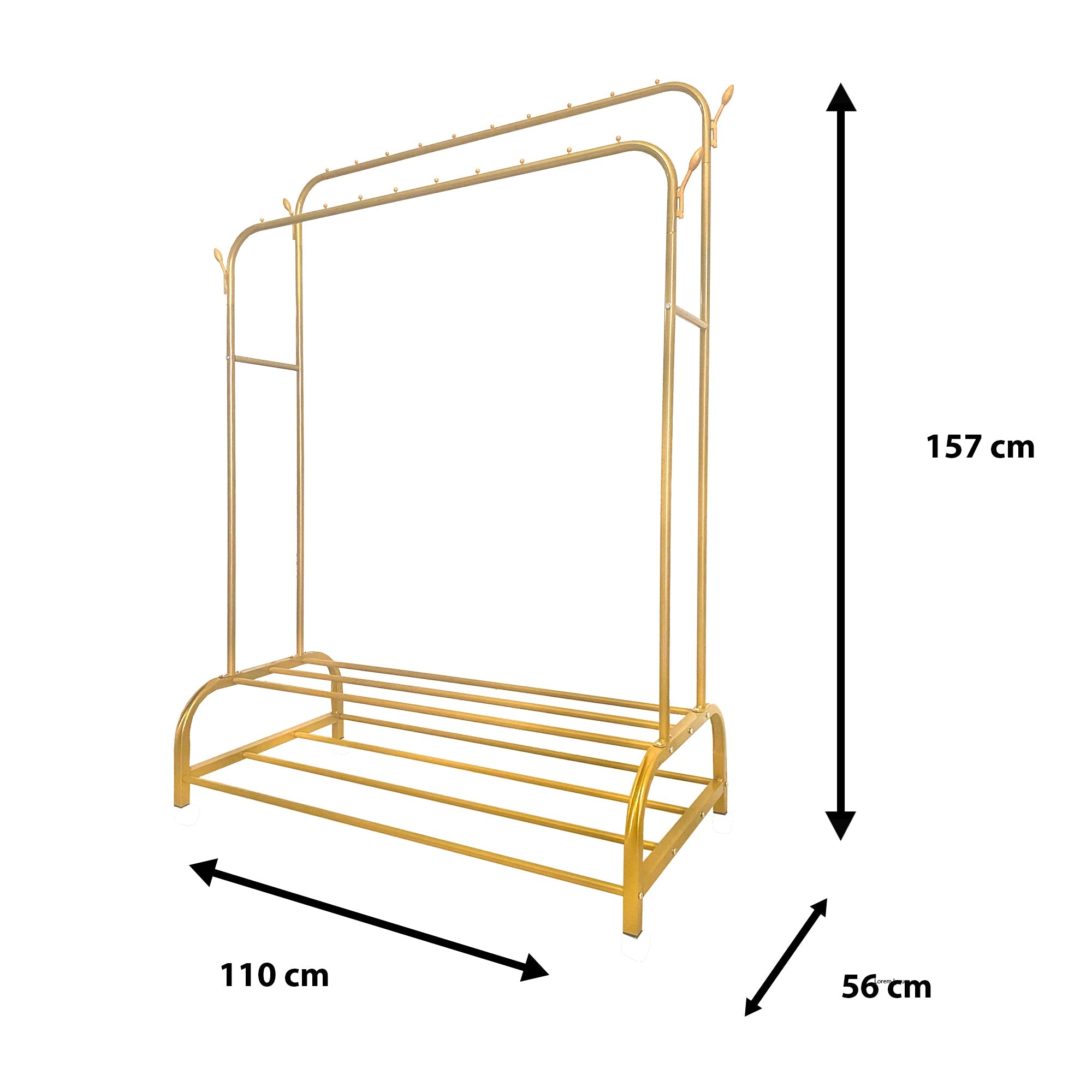 Perchero Burro Premium Maxi 2 Stand Nyana Home 157x110x56cm, 2 baldas para colgar, 4 ganchos laterales, 2 baldas inferiores - Nyana Store