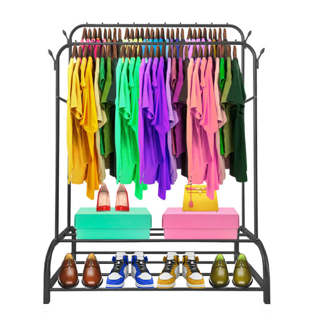 Perchero Burro Premium Maxi 2 Stand Nyana Home 157x110x56cm, 2 baldas para colgar, 4 ganchos laterales, 2 baldas inferiores - Nyana Store