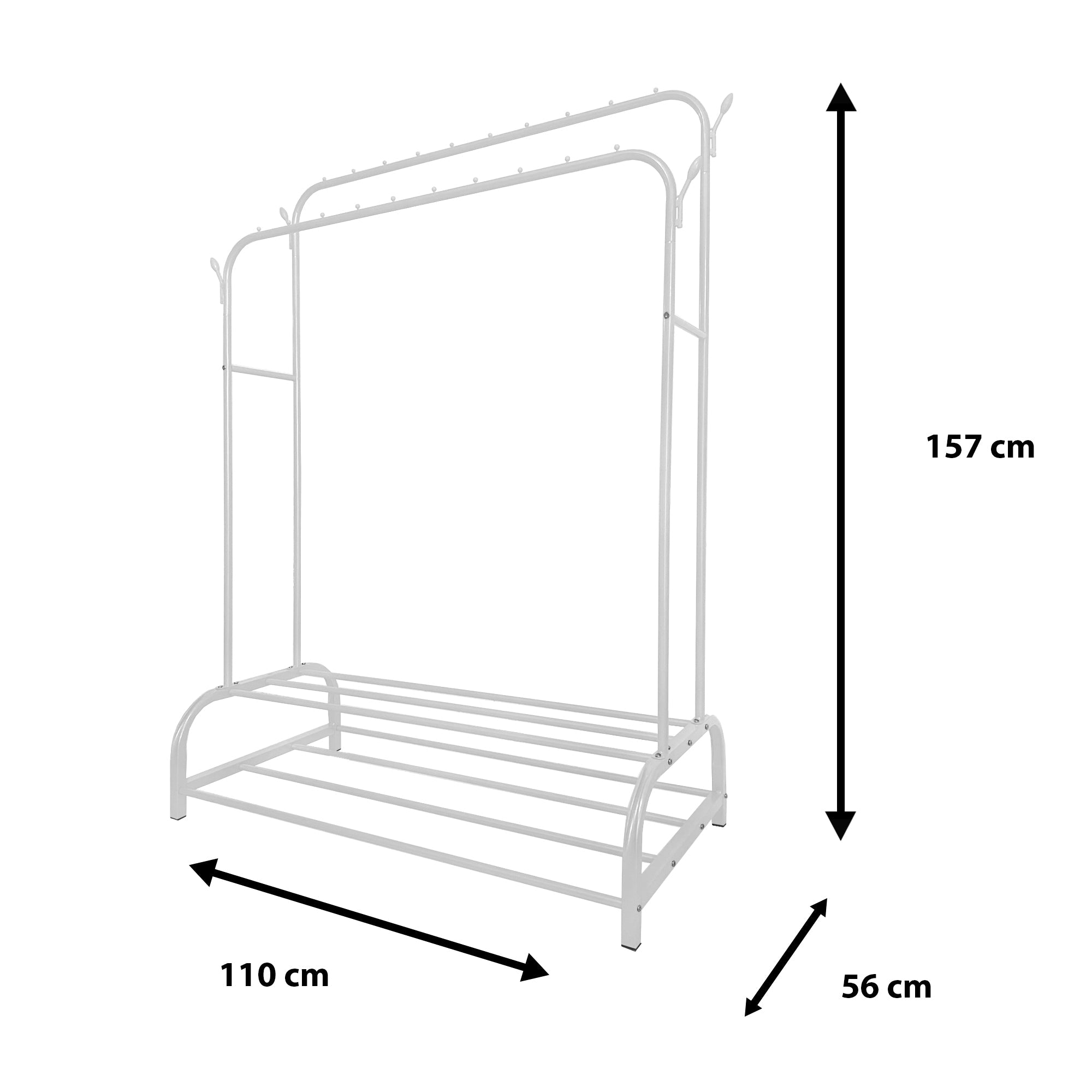 Perchero Burro Premium Maxi 2 Stand Nyana Home 157x110x56cm, 2 baldas para colgar, 4 ganchos laterales, 2 baldas inferiores - Nyana Store