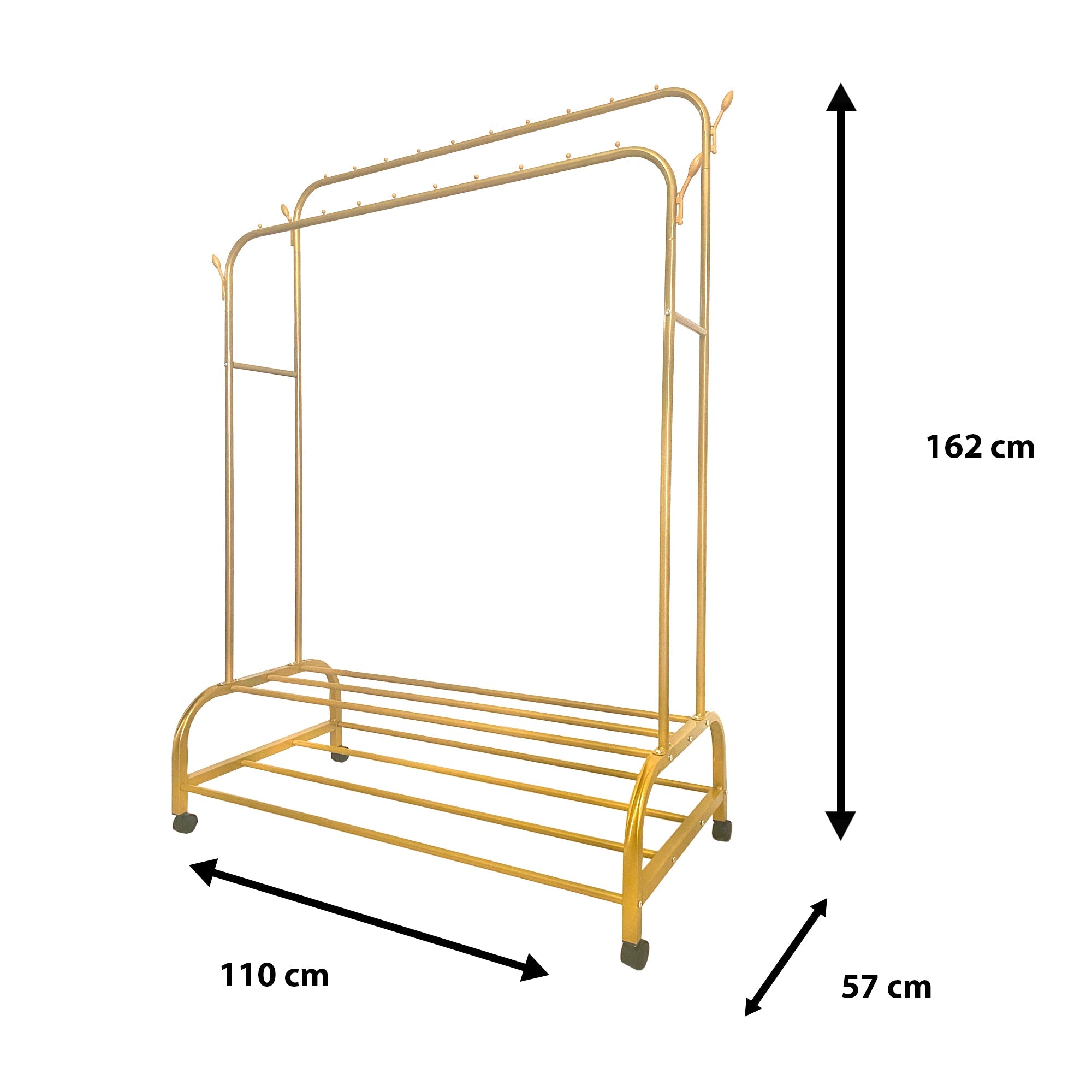 Perchero Burro Premium Maxi Giro 2 Stand Nyana Home 162x110x57cm, 2 barras para colgar, 4 ganchos laterales, 2 baldas inferiores - Nyana Store