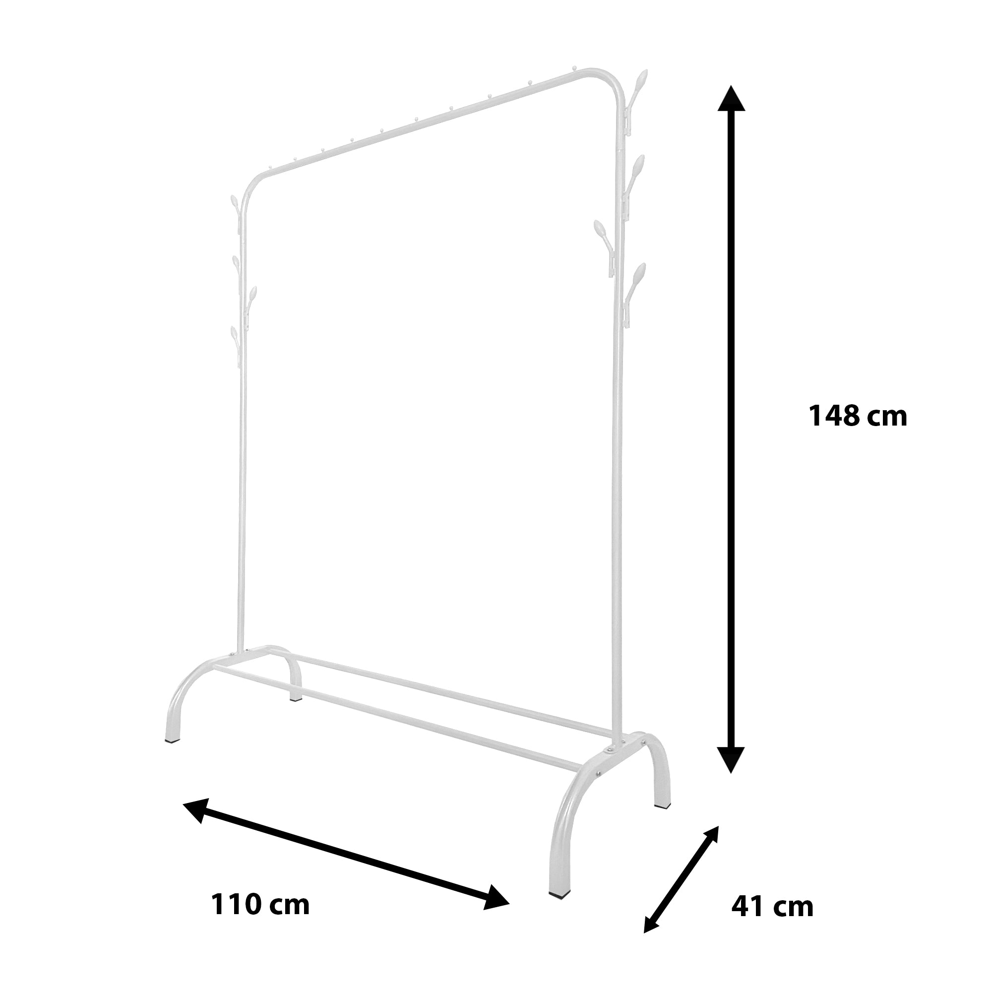 Perchero Burro Premium Rack 1 Stand Nyana Home 148x110x41cm, 1 barra para colgar, 1 balda inferior, 8 ganchos laterales - Nyana Store