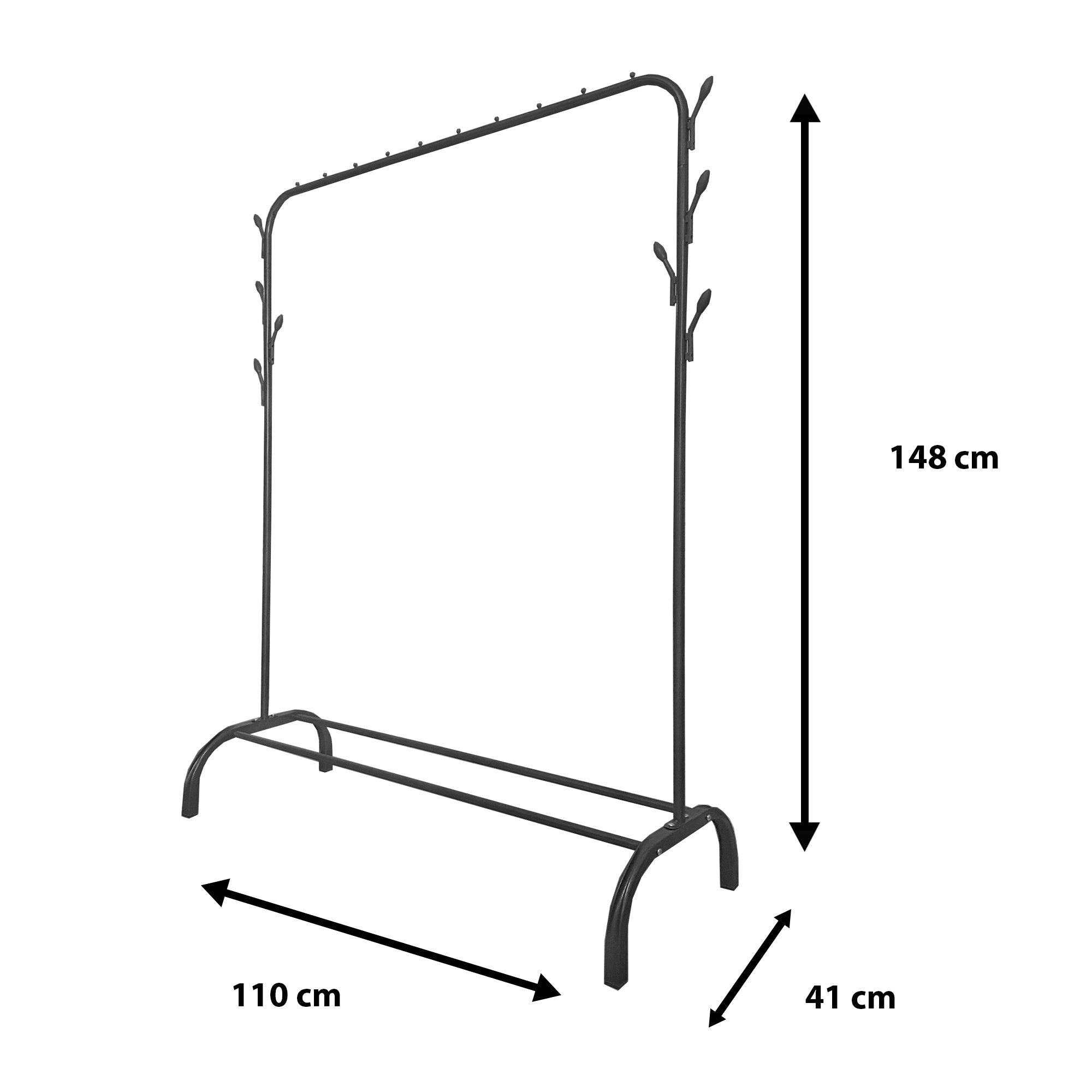 Perchero Burro Premium Rack 1 Stand Nyana Home 148x110x41cm, 1 barra para colgar, 1 balda inferior, 8 ganchos laterales - Nyana Store