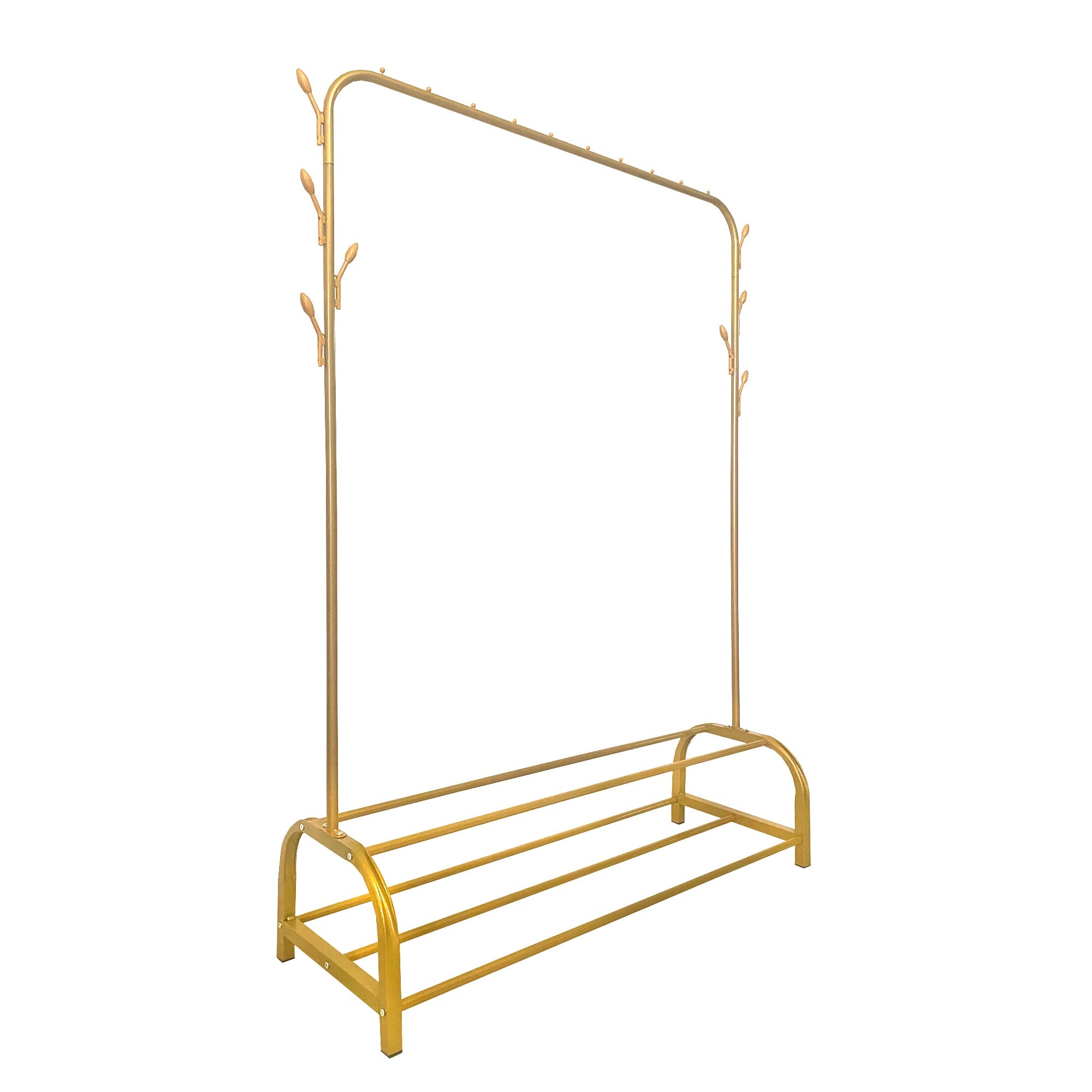 Perchero Burro Premium Rack 2 Stand Nyana Home 158x110x39cm, 1 barra para colgar, 8 ganchos laterales, 2 baldas inferiores - Nyana Store