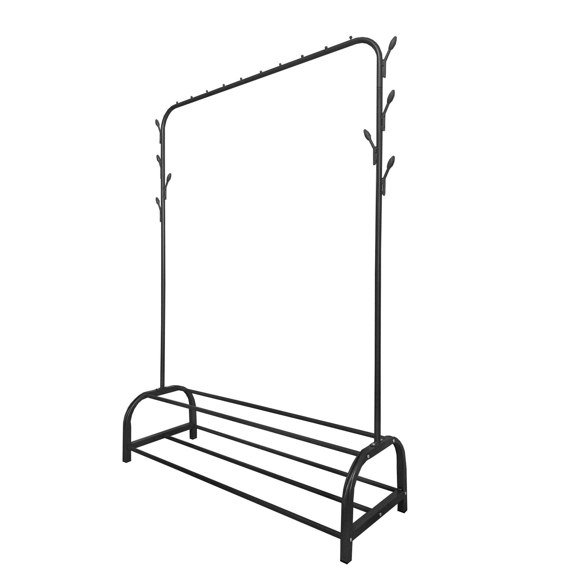 Perchero Burro Premium Rack 2 Stand Nyana Home 158x110x39cm, 1 barra para colgar, 8 ganchos laterales, 2 baldas inferiores - Nyana Store