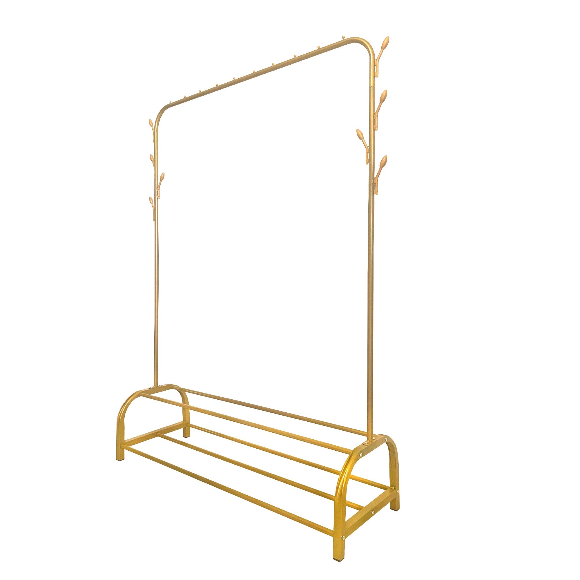 Perchero Burro Premium Rack 2 Stand Nyana Home 158x110x39cm, 1 barra para colgar, 8 ganchos laterales, 2 baldas inferiores - Nyana Store