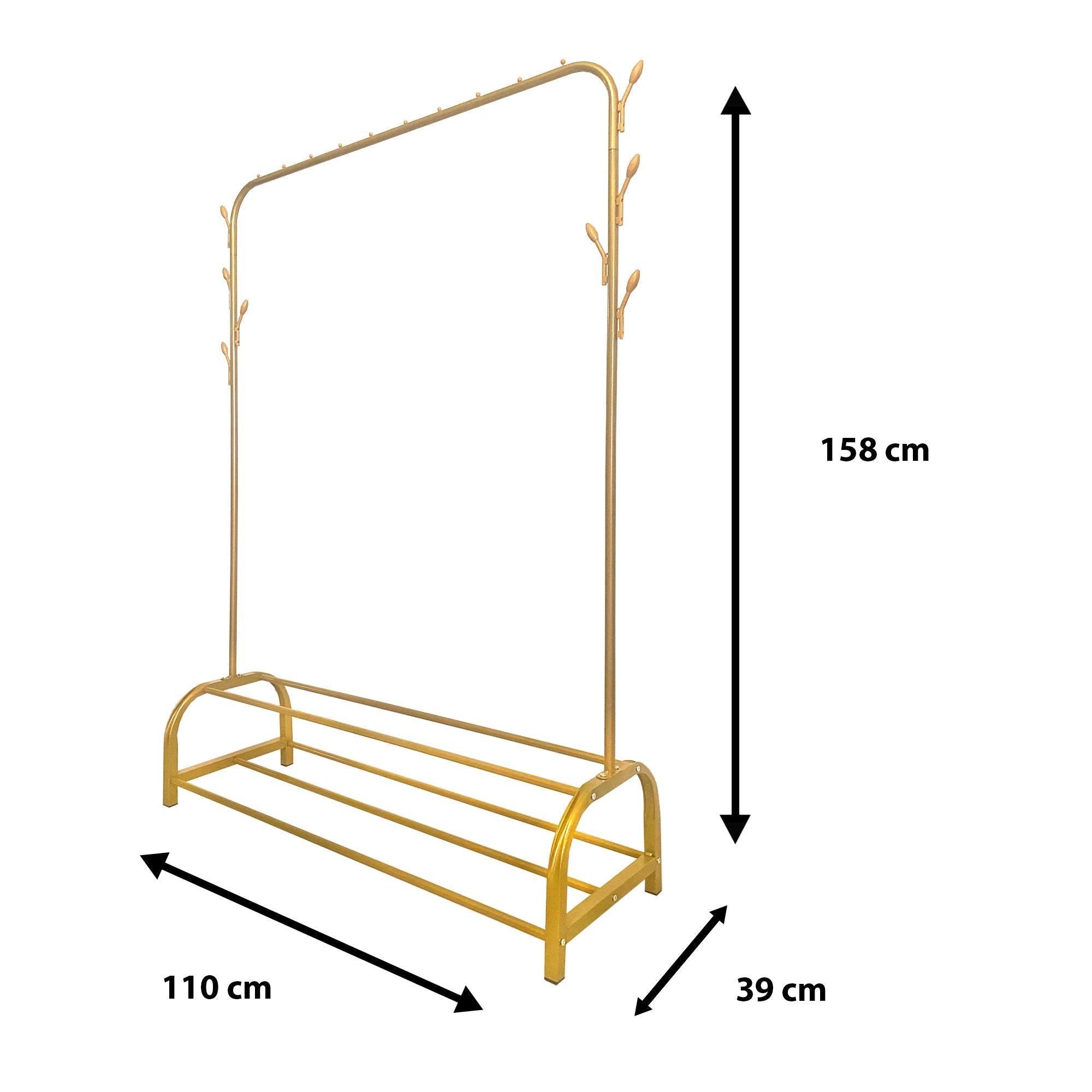 Perchero Burro Premium Rack 2 Stand Nyana Home 158x110x39cm, 1 barra para colgar, 8 ganchos laterales, 2 baldas inferiores - Nyana Store