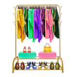 Perchero Burro Premium Rack 2 Stand Nyana Home 158x110x39cm, 1 barra para colgar, 8 ganchos laterales, 2 baldas inferiores - Nyana Store