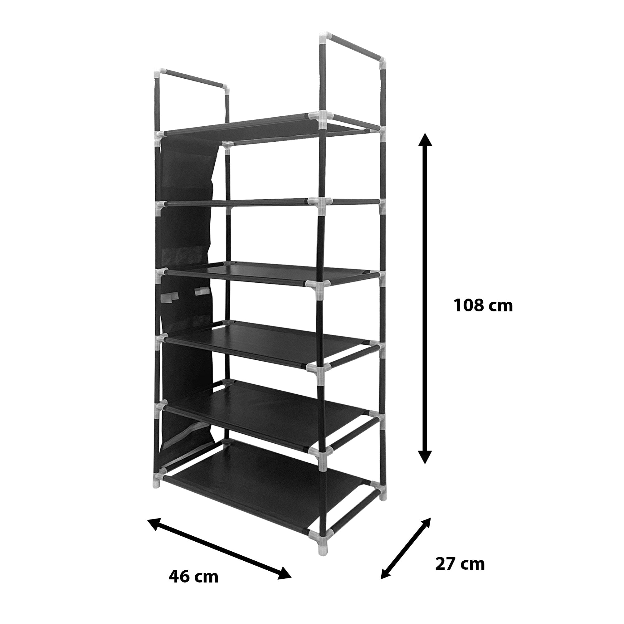 Zapatero metálico modular Nyana Home hasta 18 pares 108x46x27cm ,3 bolsillos laterales, 6 alturas - Nyana Store