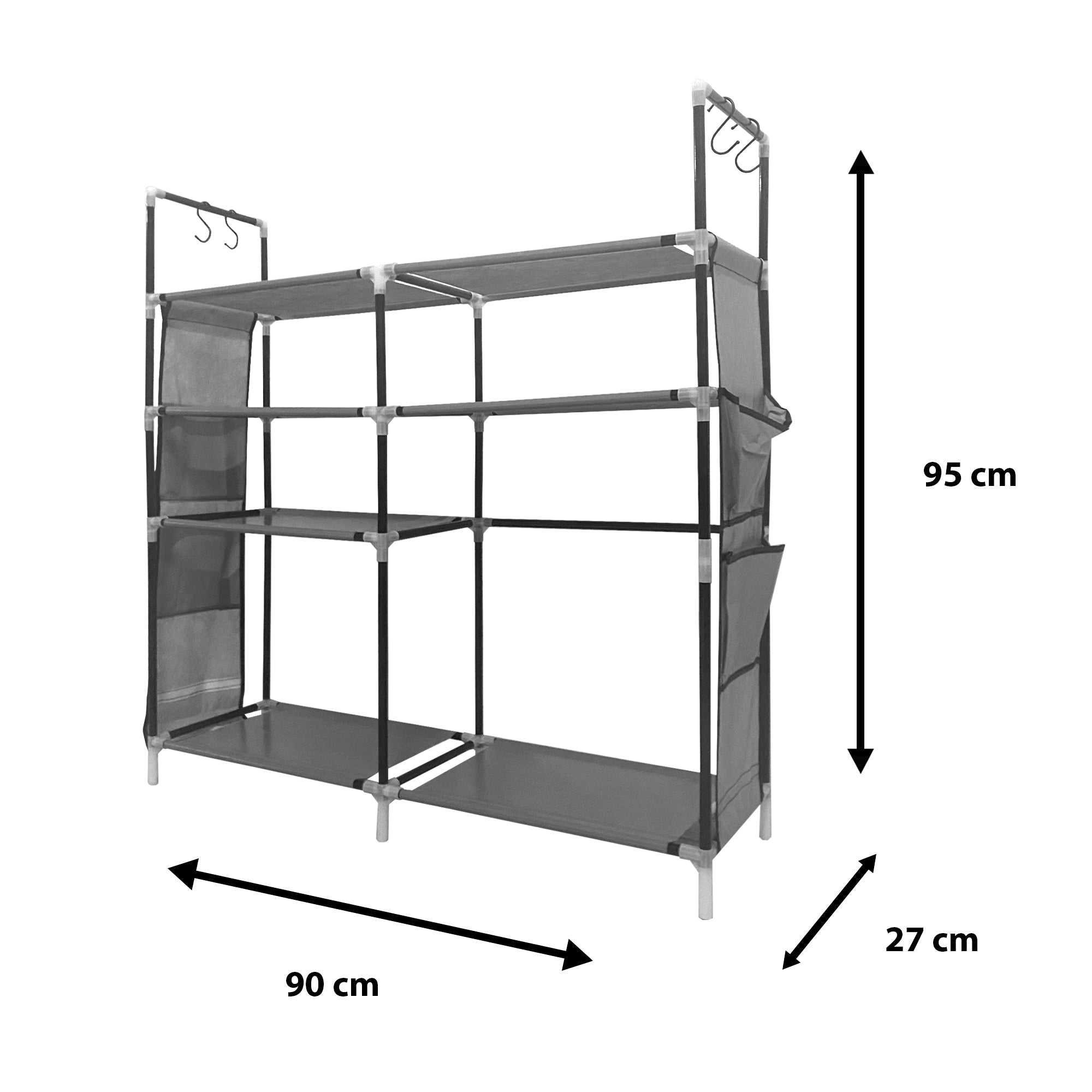 Zapatero metálico modular Nyana Home hasta 21 pares 95x90x27cm, 4 bolsillos laterales, 4 alturas - Nyana Store