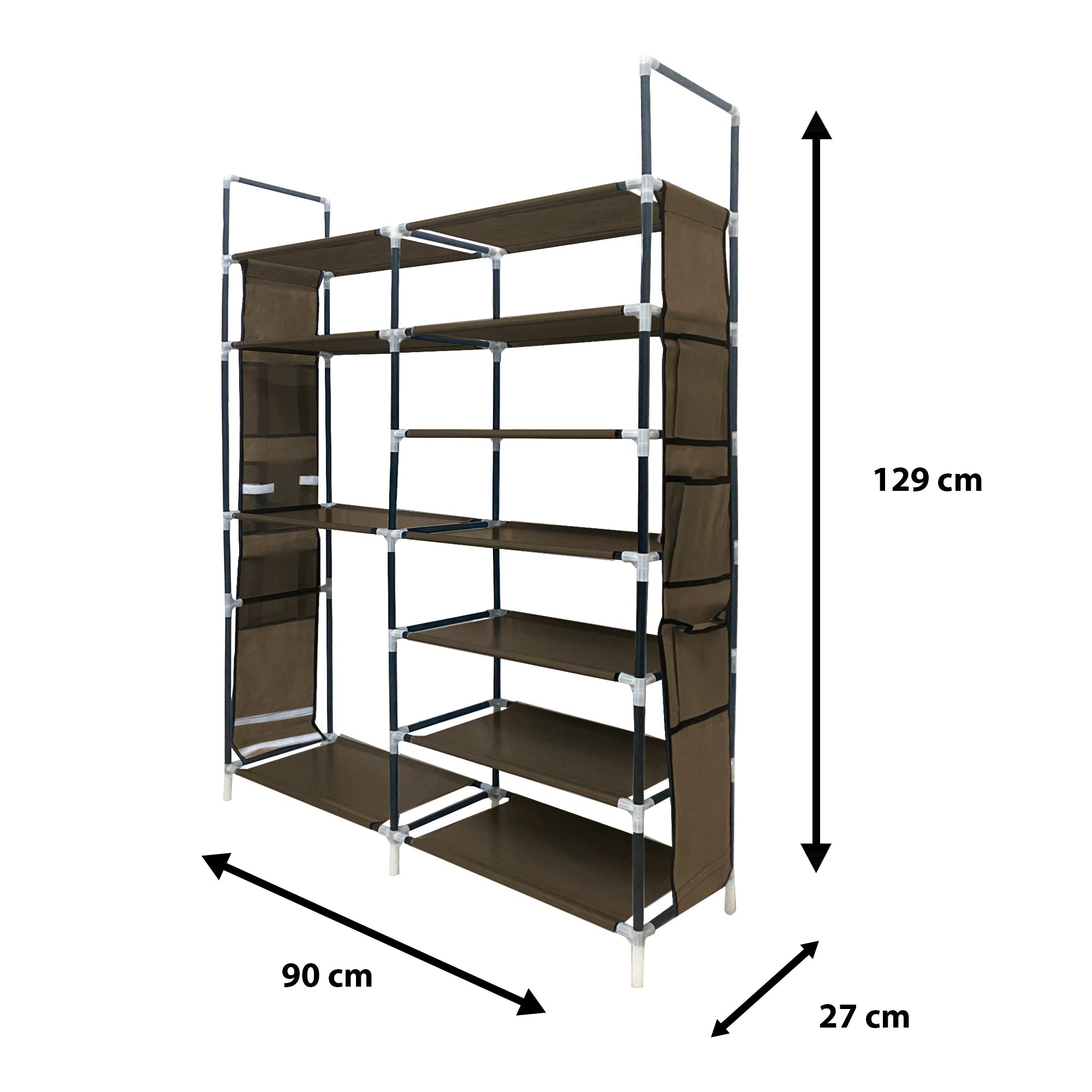 Zapatero metálico modular Nyana Home hasta 32 pares 129x90x27cm,6 bolsillos laterales, 7 alturas - Nyana Store